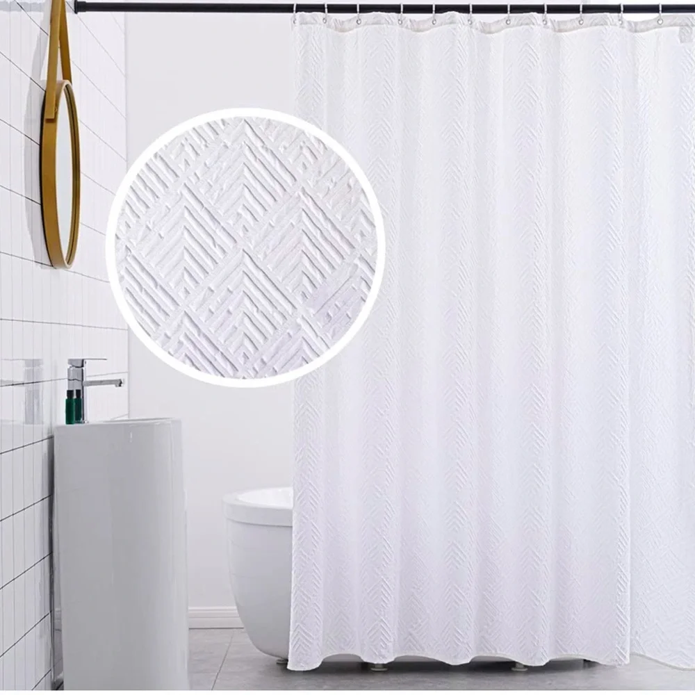 🆕 RINHARTEX White Textured Fabric Shower Curtain 72x72